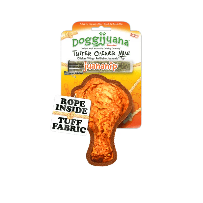 Jouet calmant pour chiens Tuffer Chewer Mini Aile de poulet de Doggijuana
